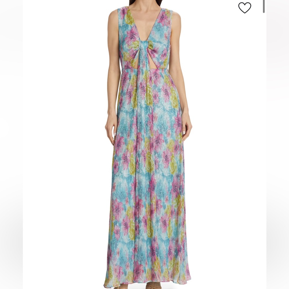 Ramy Brook Mila Maxi Dress- Metallic Watercolor- Cutout Resort Vacation Gown